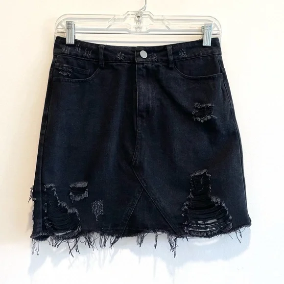 Nasty Gal Black Distressed/Destroyed Denim Jean Mini Skirt Size S